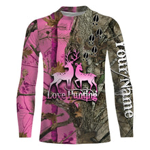 Load image into Gallery viewer, Love Deer Hunting Pink Camo Customize Name 3D All Over Printed hunting Shirts NQS856