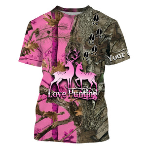 Love Deer Hunting Pink Camo Customize Name 3D All Over Printed hunting Shirts NQS856
