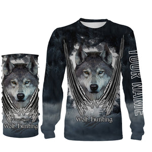 Wolf hunt hunting clothes Customize Name 3D All Over Printed Shirts plus size Personalized Hunting gift For men, women and kid NQS1008