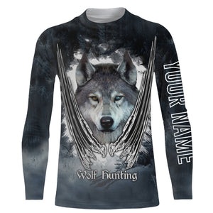 Wolf hunt hunting clothes Customize Name 3D All Over Printed Shirts plus size Personalized Hunting gift For men, women and kid NQS1008