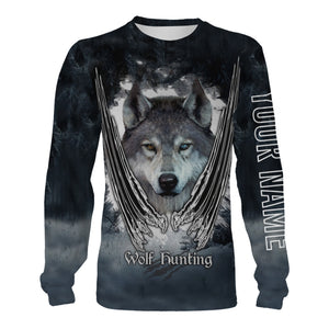 Wolf hunt hunting clothes Customize Name 3D All Over Printed Shirts plus size Personalized Hunting gift For men, women and kid NQS1008