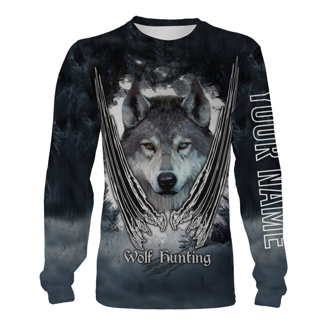 Wolf hunt hunting clothes Customize Name 3D All Over Printed Shirts plus size Personalized Hunting gift For men, women and kid NQS1008