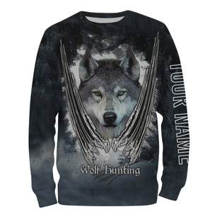 Wolf hunt hunting clothes Customize Name 3D All Over Printed Shirts plus size Personalized Hunting gift For men, women and kid NQS1008