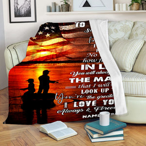 Custom Fishing Blanket To my Dad, gifts ideas for father's day, Father and son fishing partners for life American flag blanket NQSD203