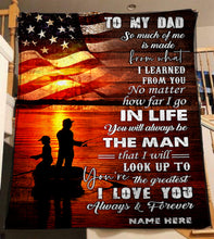 Load image into Gallery viewer, Custom Fishing Blanket To my Dad, gifts ideas for father&#39;s day, Father and son fishing partners for life American flag blanket NQSD203