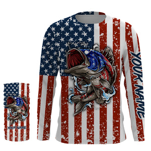 Personalized Bass Fishing American Flag UV Protection Long sleeve performance Fishing Shirts NQS1380