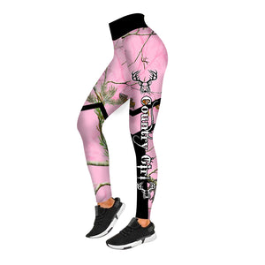 Country girl pink camo deer hunting customize name hunting legging for girl NQS935