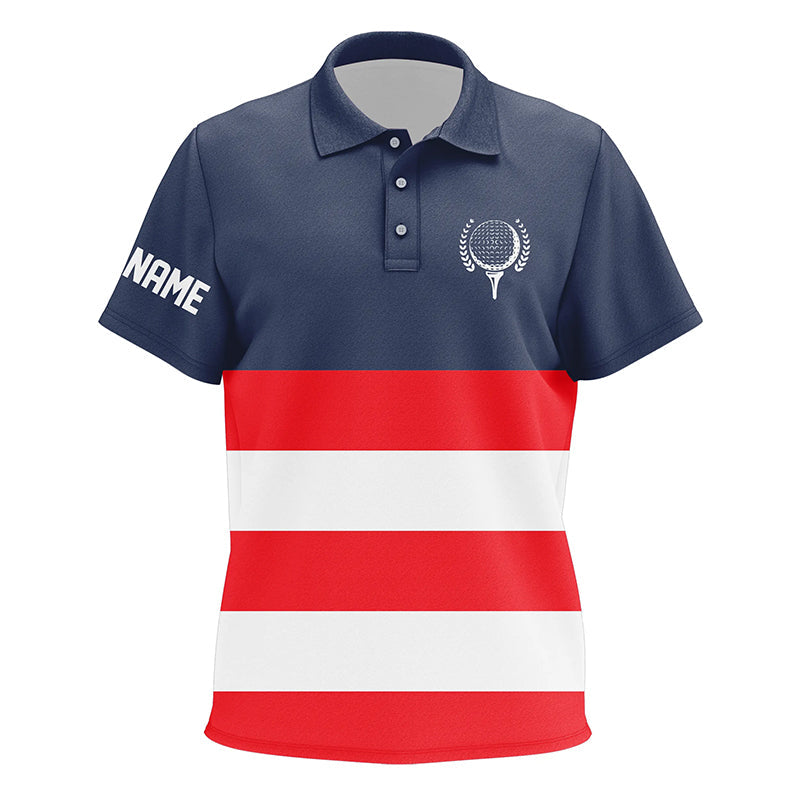 Red, white and blue stripe custom name Kid golf polos shirts, patriot golf tops for Kid NQS7135