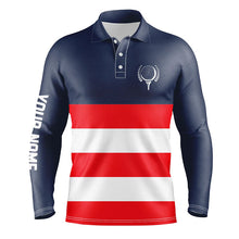 Load image into Gallery viewer, Red, white and blue stripe custom Mens golf polos shirts, patriot men&#39;s golf attire  NQS7135