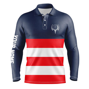 Red, white and blue stripe custom Mens golf polos shirts, patriot men's golf attire  NQS7135