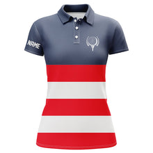 Load image into Gallery viewer, Red, white and blue stripe custom name Womens golf polos shirts, patriot women&#39;s golf attire  NQS7135