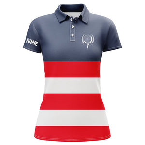 Red, white and blue stripe custom name Womens golf polos shirts, patriot women's golf attire  NQS7135