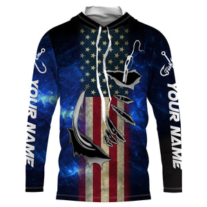 American flag fish hook blue galaxy fishing Custom Name UV Protection performance fishing Shirts NQS3024