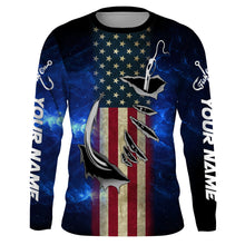 Load image into Gallery viewer, American flag fish hook blue galaxy fishing Custom Name UV Protection performance fishing Shirts NQS3024