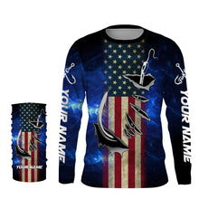 Load image into Gallery viewer, American flag fish hook blue galaxy fishing Custom Name UV Protection performance fishing Shirts NQS3024