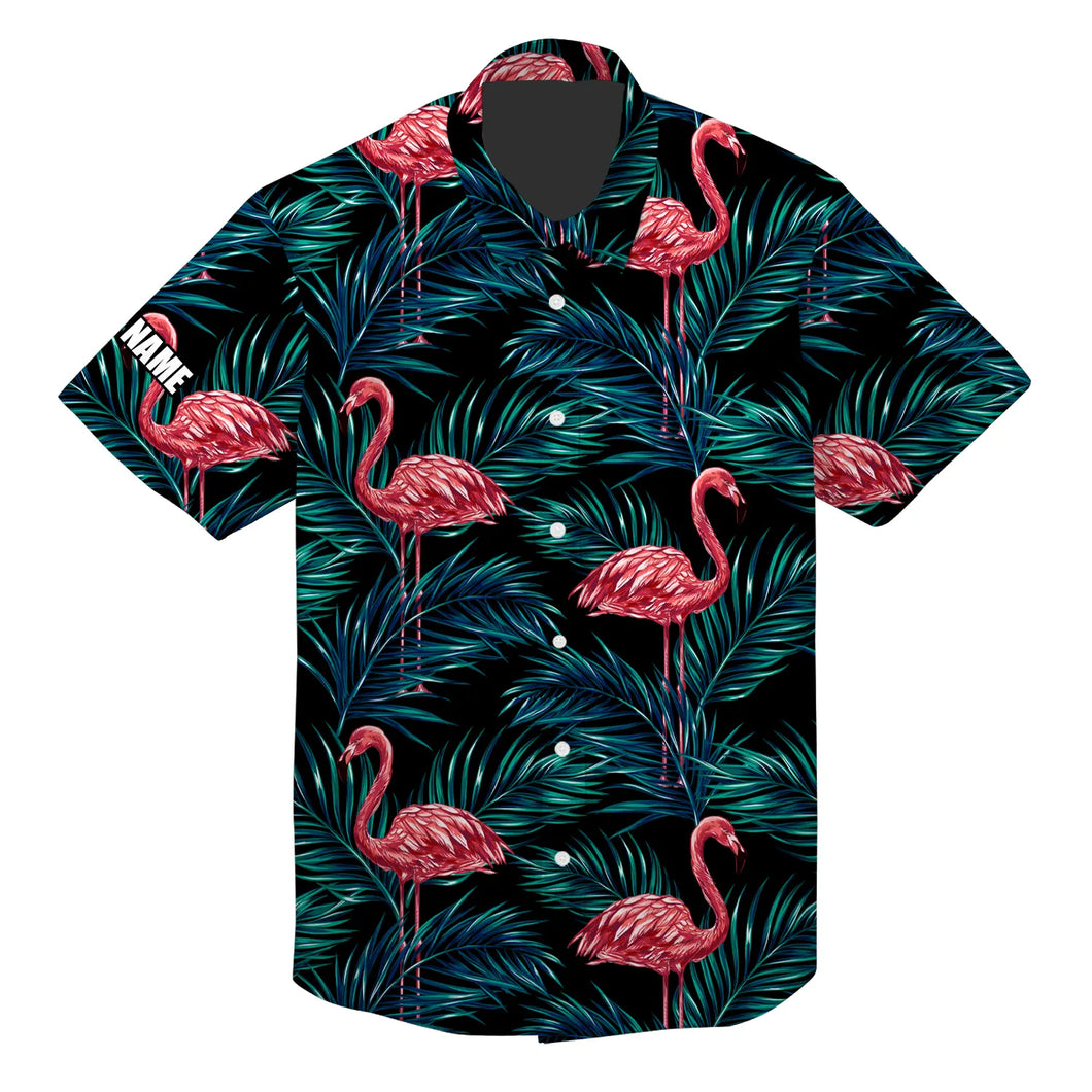 Pink flamingo tropical palm leaves floral pattern custom name Hawaiian Shirt for men, women NQS4839