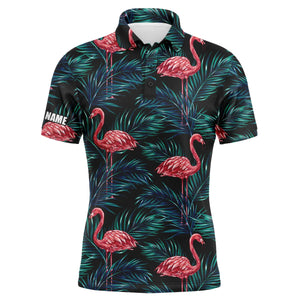 Mens golf polo shirts flamingo golf shirt tropical palm leaves pattern custom team golf polo shirts NQS4839