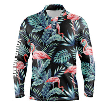 Load image into Gallery viewer, Mens golf polo shirts blue forest jungle pattern pink flamingo golf shirts custom golf shirts for men NQS4840