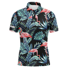 Load image into Gallery viewer, Mens golf polo shirts blue forest jungle pattern pink flamingo golf shirts custom golf shirts for men NQS4840