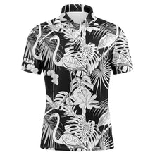 Load image into Gallery viewer, Mens golf polo shirts black and white tropical plants flamingo golf shirts custom best mens golf wear NQS4841