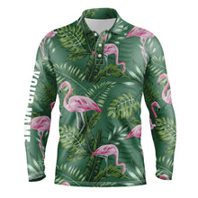 Load image into Gallery viewer, Mens golf polo shirts green tropical plants monstera flamingo golf shirts custom best mens golf wear NQS4842