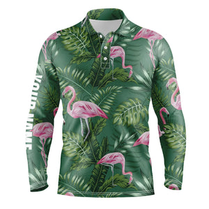 Mens golf polo shirts green tropical plants monstera flamingo golf shirts custom best mens golf wear NQS4842