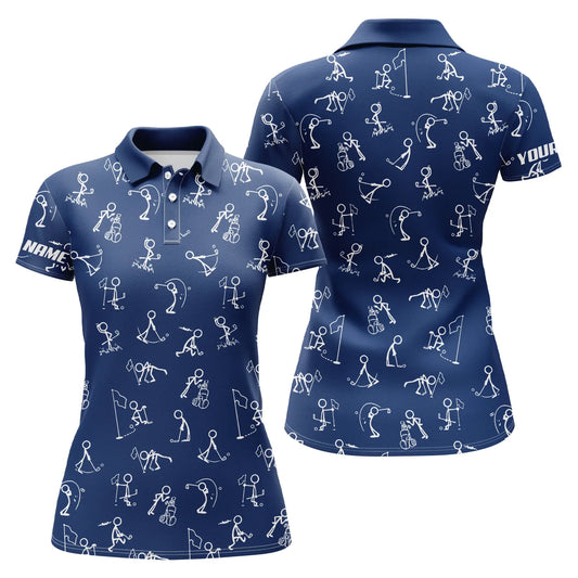 Womens golf polo shirts custom name funny golf pattern blue navy polo shirt best womens golf wear NQS4844