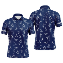 Load image into Gallery viewer, Men golf polo upf shirts custom name funny golf pattern blue navy polo shirt best mens golf wear NQS4844