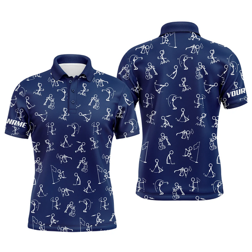 Men golf polo upf shirts custom name funny golf pattern blue navy polo shirt best mens golf wear NQS4844