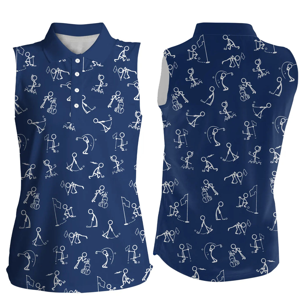 Women sleeveless polo shirts funny golf pattern navy blue polo shirt best womens golf wear NQS4844