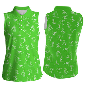 Women sleeveless polo shirts funny golf pattern green polo shirt best womens golf wear NQS4845