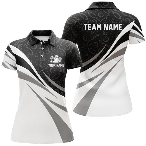 White and black camo bowling polo shirts for women Custom Team bowling jerseys, gift for bowlers NQS7242
