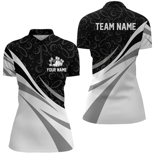 White and black camo bowling Quarter Zip shirts for women Custom Team bowling jersey, gift for bowlers NQS7242