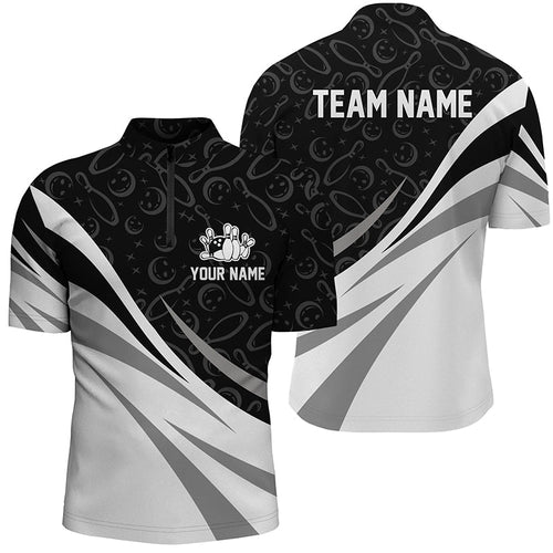 White and black camo bowling Quarter Zip shirts for men Custom Team bowling jerseys, gift for bowlers NQS7242