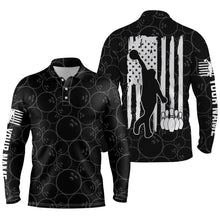 Load image into Gallery viewer, American flag patriotic black bowling pattern custom bowling polo shirts for men, team bowling jerseys NQS4700