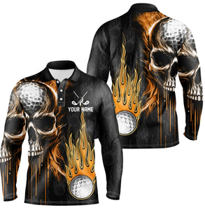 Mens golf polos shirts custom skull golf fire golf apparel, cool polo shirts for mens NQS7140