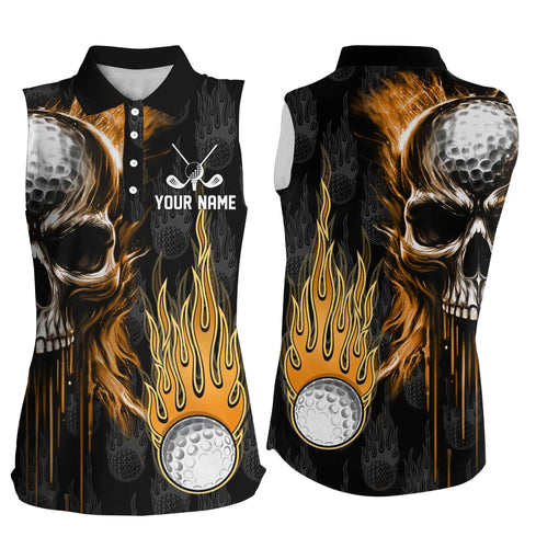 Womens sleeveless golf polos shirts custom skull golf fire golf apparel, cool polo shirts for ladies NQS7140