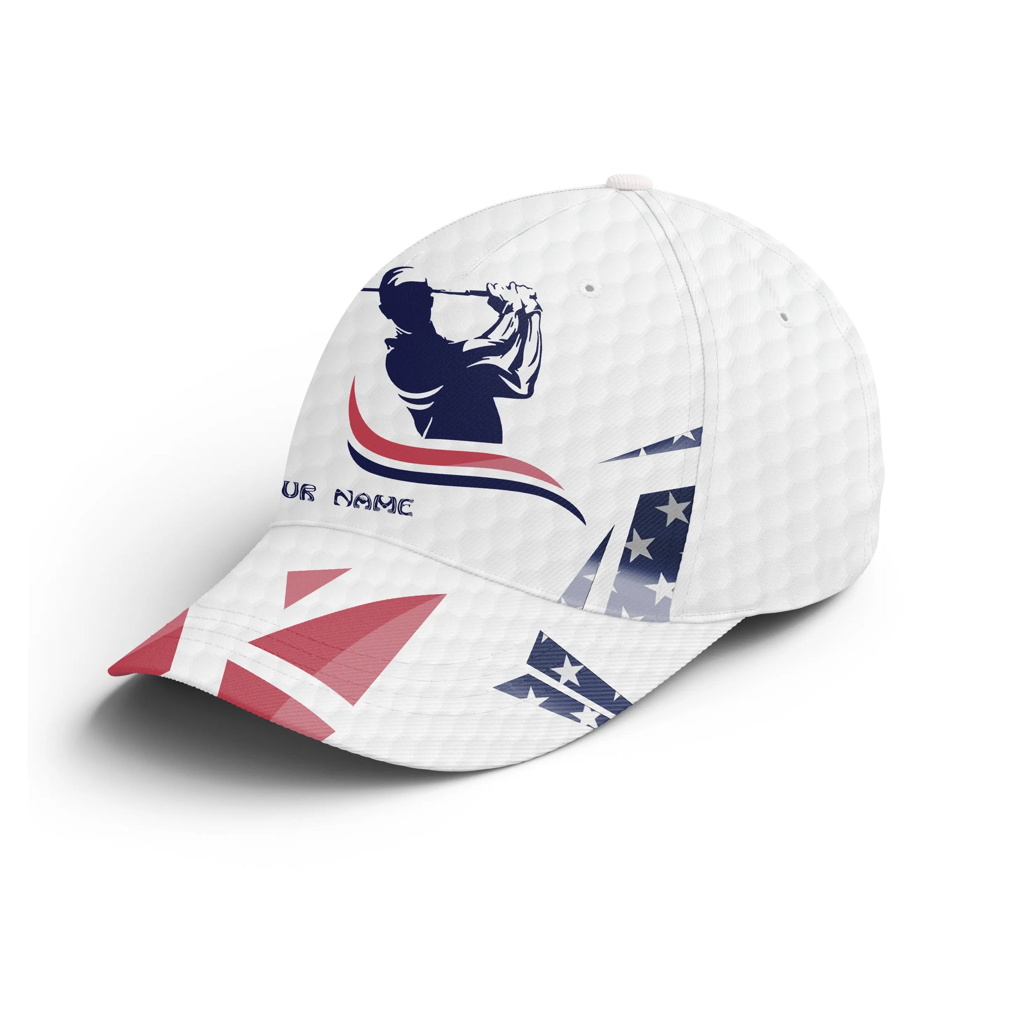American flag white golf ball skin Golfer hat custom name sun hats