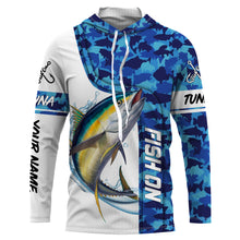 Load image into Gallery viewer, Tuna fishing blue sea camo saltwater Custom Name performance long sleeve fishing shirt uv protection NQS3706