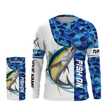 Load image into Gallery viewer, Tuna fishing blue sea camo saltwater Custom Name performance long sleeve fishing shirt uv protection NQS3706