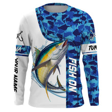 Load image into Gallery viewer, Tuna fishing blue sea camo saltwater Custom Name performance long sleeve fishing shirt uv protection NQS3706