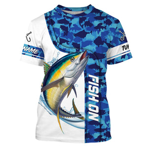 Tuna fishing blue sea camo saltwater Custom Name performance long sleeve fishing shirt uv protection NQS3706