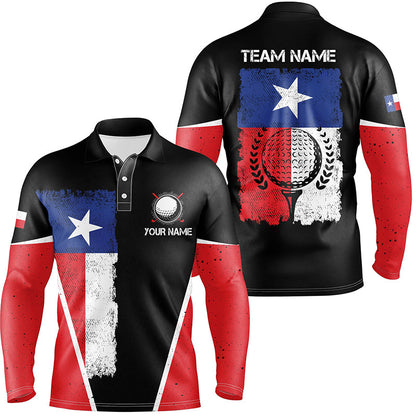Black Mens golf polo shirts vintage Texas flag patriot custom golf shirts for men, gift for the golfer NQS6535