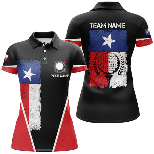 Black Womens golf polo shirts vintage Texas flag patriot custom ladies golf shirt, gift for the golfer NQS6535