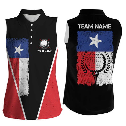 Black Womens sleeveless polos vintage Texas flag patriot custom ladies golf shirt, gift for the golfer NQS6535