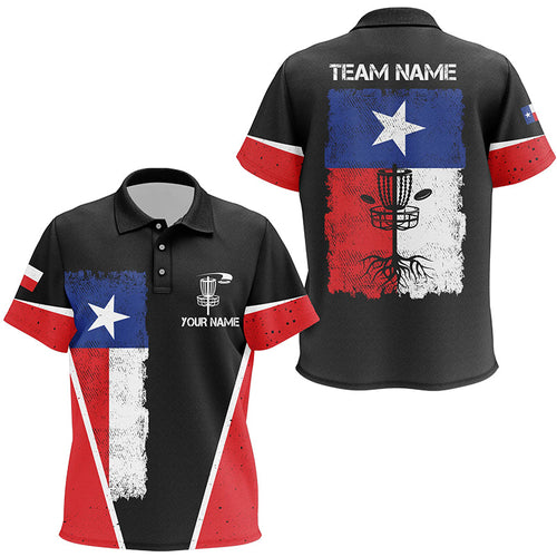 Black Kid Disc golf polo shirts vintage Texas flag patriot custom frisbee golf shirt for Kid NQS6536