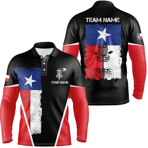 Black Mens Disc golf polo shirts vintage Texas flag patriot custom frisbee golf shirt for men NQS6536