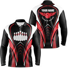 Load image into Gallery viewer, Red white and black Bowling Shirts For Men Bowling Team League Jerseys Custom Bowling Polo Shirts NQS6539