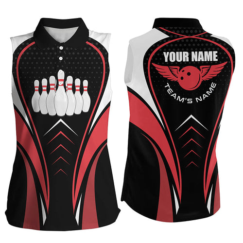 Red white and black Bowling Shirts For Women Team League Jersey Custom Bowling sleeveless polo Shirts NQS6539