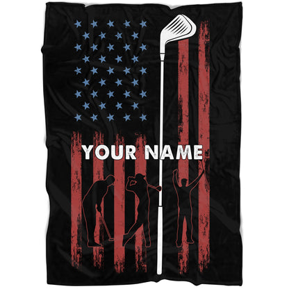 Personalized vintage black American flag golf club Fleece Blanket, Gifts For Golf lovers NQS7005